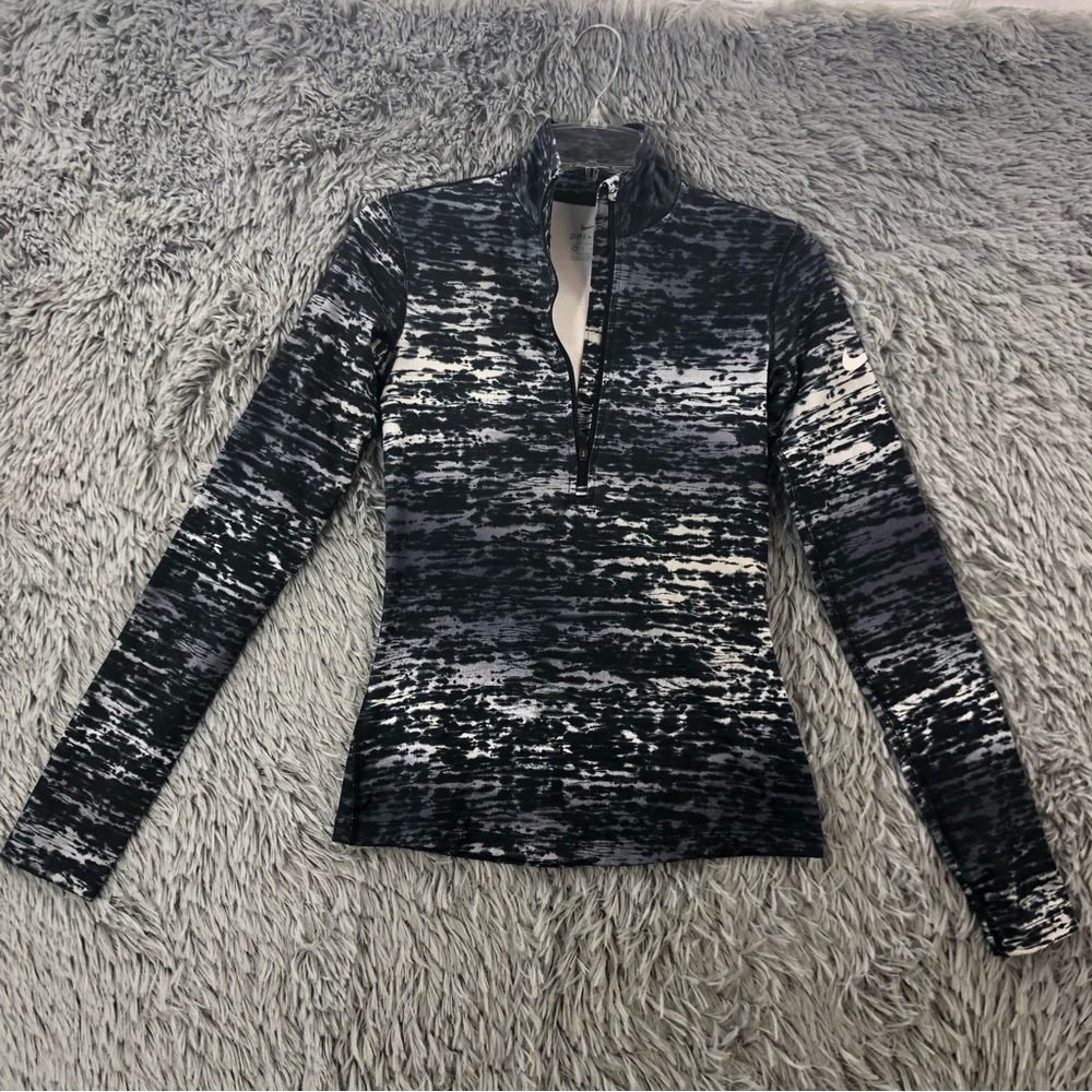 Nike Pullover Shirt Dri Fit Womens XS Deep Zip Tye Dye Logo Long Sleeve Athletic